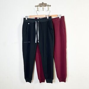 FIGS Zamora Jogger Scrub Pants Bundle Black Burgundy Maroon Medium W18SW2005
